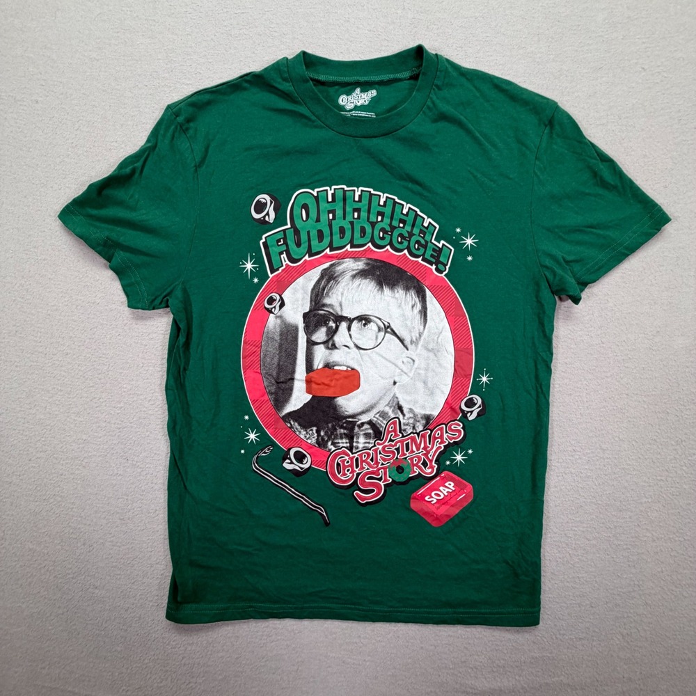 A Christmas Story Mens T-Shirt Regular Green Ralphie Oh Fudge Graphic Medium‎